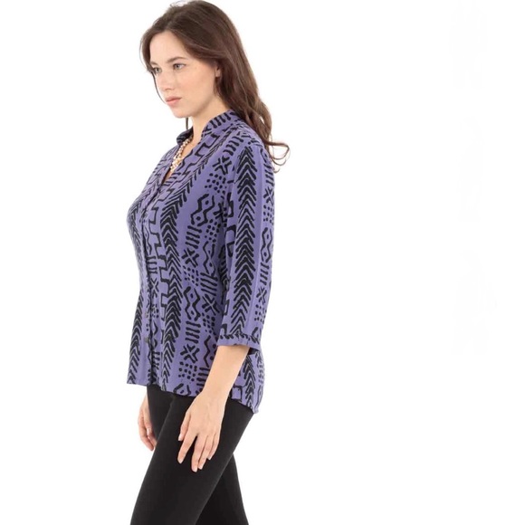 TIANELLO Dynasty Blouse with Engraved Metal Buttons in Grape Purple XL - Picture 14 of 16